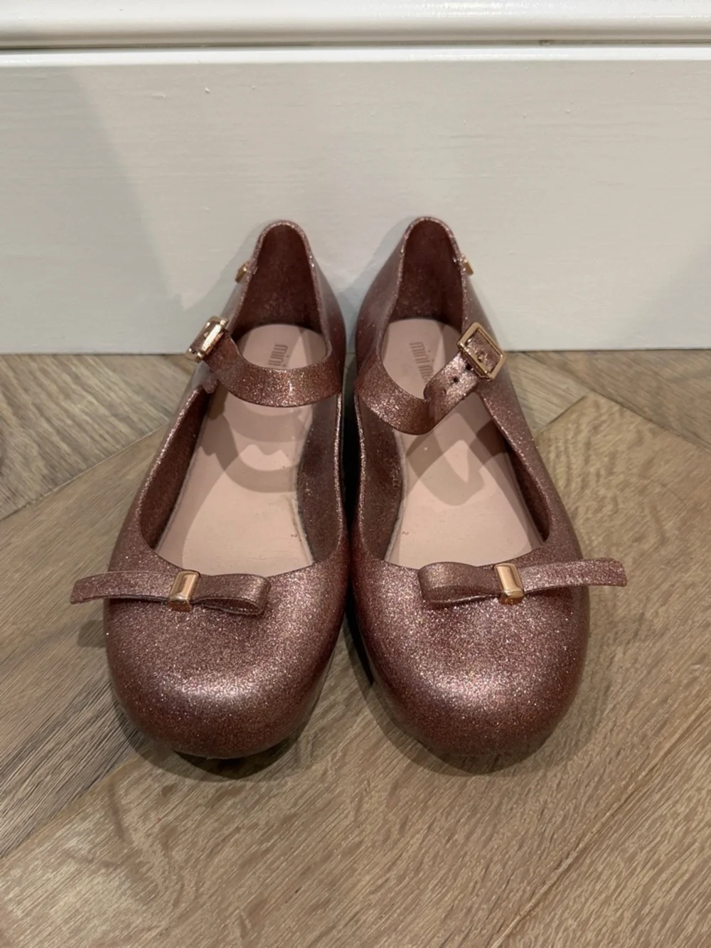 Mini Melissa Girls' Glitter Mary Jane Shoes - Rose Metallic